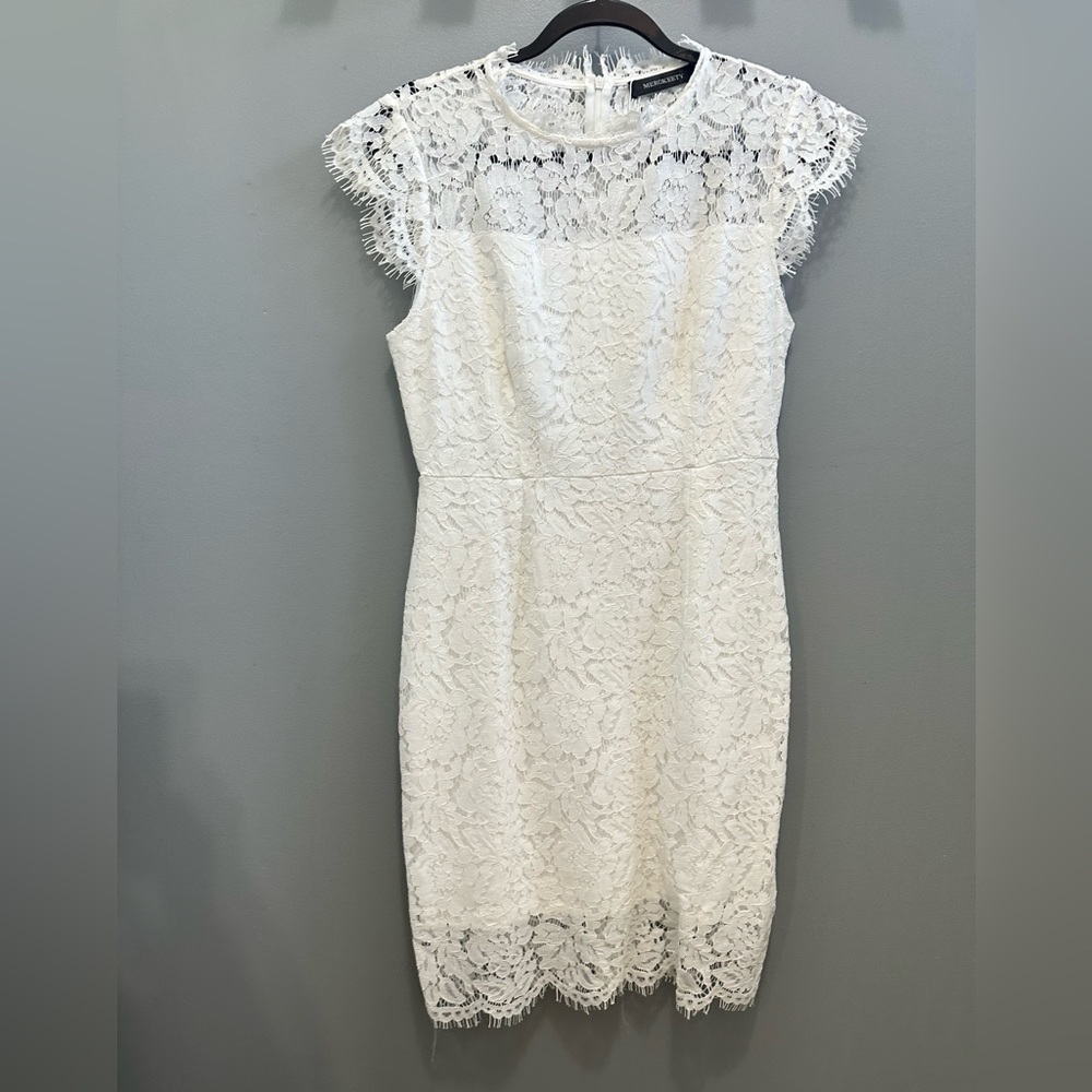 Eyelash Floral Lace Cap Sleeve Knee Length Cocktail Formal Sheath Dress NWOT